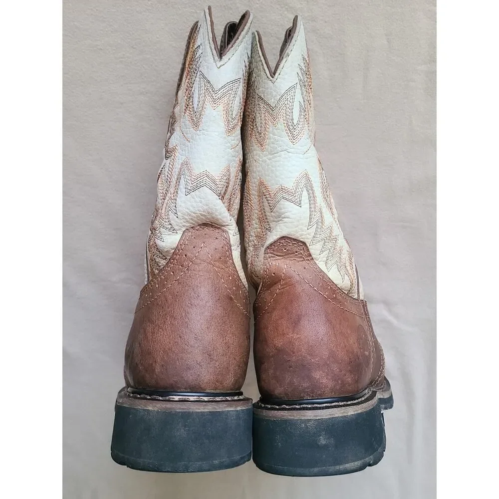 Justin WK4660 Stampede Brown Tan Leather Western Work Boots Men’s Size 7D
